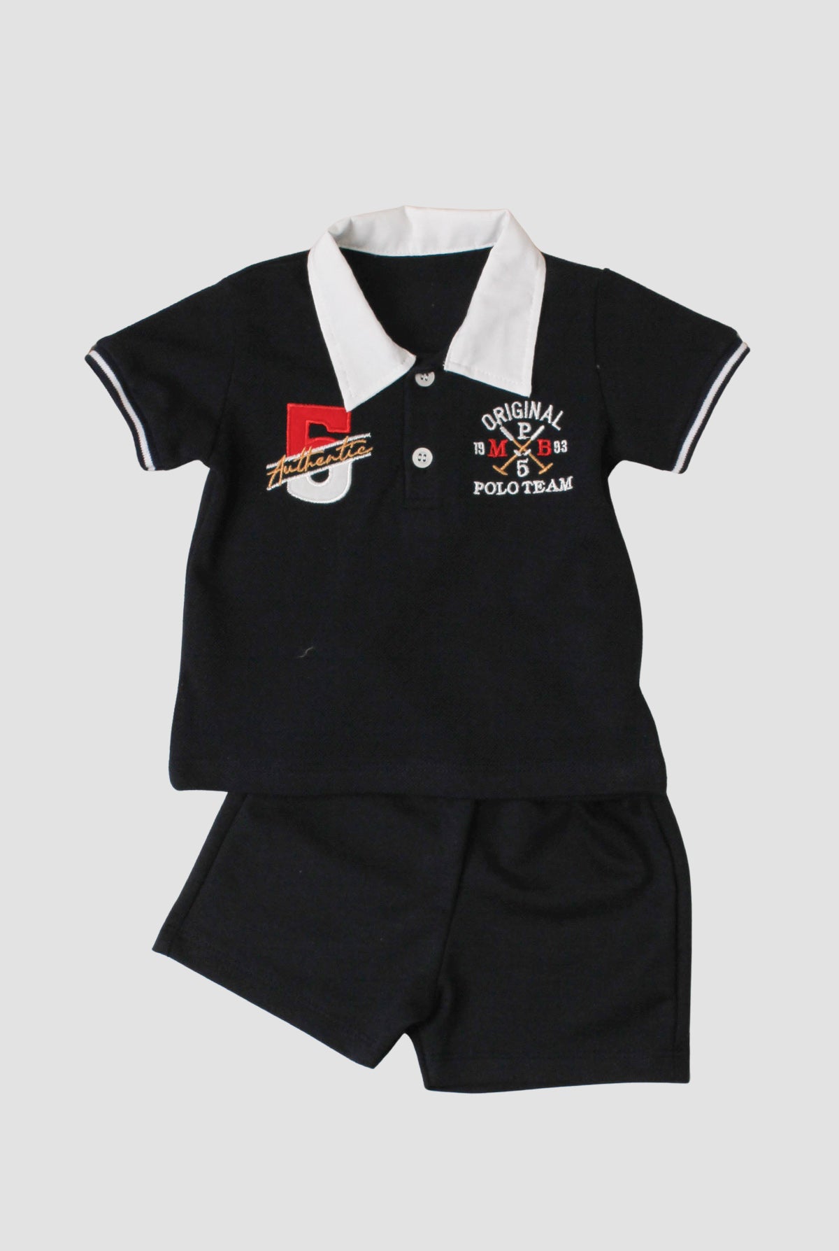 Erkek Bebek Polo Yaka Nakışlı Şortlu 2'li Yazlık Takım 9-24 Ay